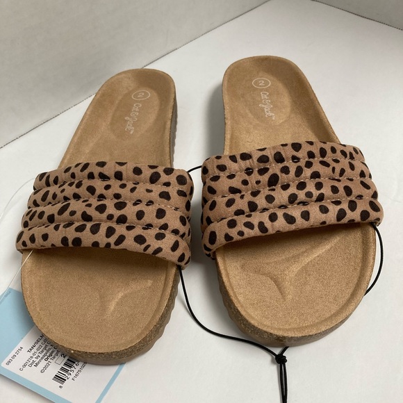 Girls Sandals Leopard Print Selma Tan with Black Spots Slip On Shoes Cat & Jack - Picture 8 of 9